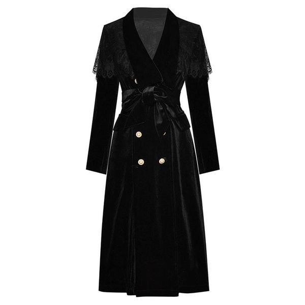 women's wool & blends est fashion 2021 fall runway coat lace cloak stitching suit lapel long sleeve velvet, Black
women's wool & blends est fashion 2021 fall runway coat lace cloak stitching suit lapel long sleeve velvet, Black