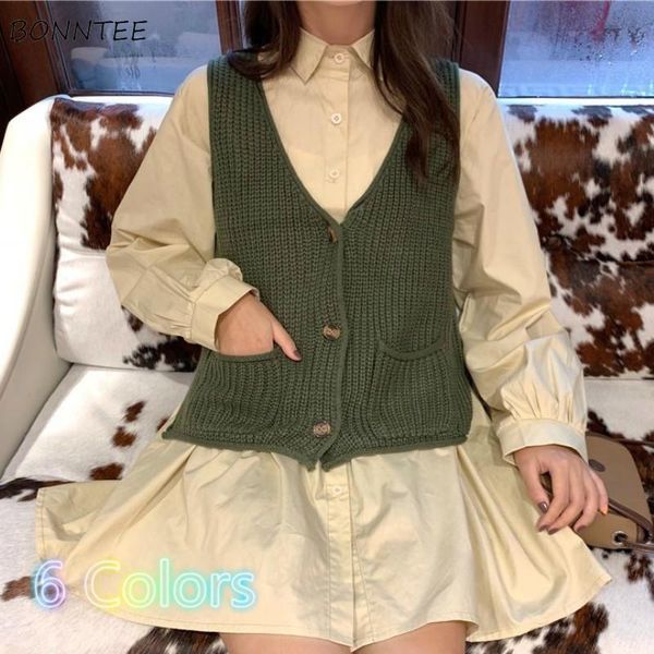 women's vests women 6 colors lovely korean chic fashion all-match ladies sleeveless outwear knitted vintage simple femme jacket, Black;white
women's vests women 6 colors lovely korean chic fashion all-match ladies sleeveless outwear knitted vintage simple femme jacket, Black;white