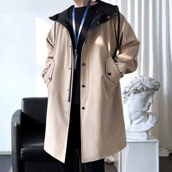 men's trench coats autumn windbreaker jacket long coat vintage oversize loose streetwear hooded casual male outerwear fake two pcs, Tan;black
men's trench coats autumn windbreaker jacket long coat vintage oversize loose streetwear hooded casual male outerwear fake two pcs, Tan;black
