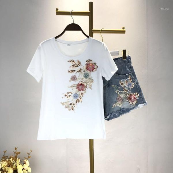 european station 2021 summer fashion heavy industry embroidery flower t-shirt + hole denim shorts jfmhrx two piece set women dress, White
european station 2021 summer fashion heavy industry embroidery flower t-shirt + hole denim shorts jfmhrx two piece set women dress, White