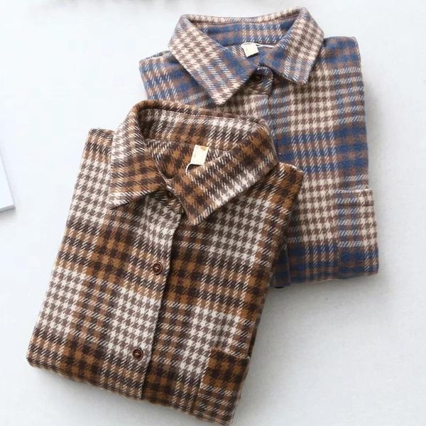 women's blouses & shirts 2021 autumn winter vintage thick turn-down collar drop shoulder loose plaid woolen warm basic for female, White
women's blouses & shirts 2021 autumn winter vintage thick turn-down collar drop shoulder loose plaid woolen warm basic for female, White