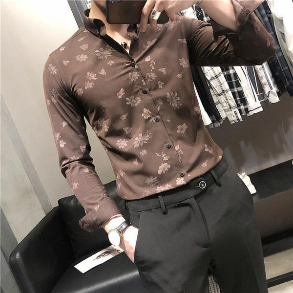 autumn men's slim long-sleeved shirts trendy small floral boys printed business for men casual, White;black
autumn men's slim long-sleeved shirts trendy small floral boys printed business for men casual, White;black