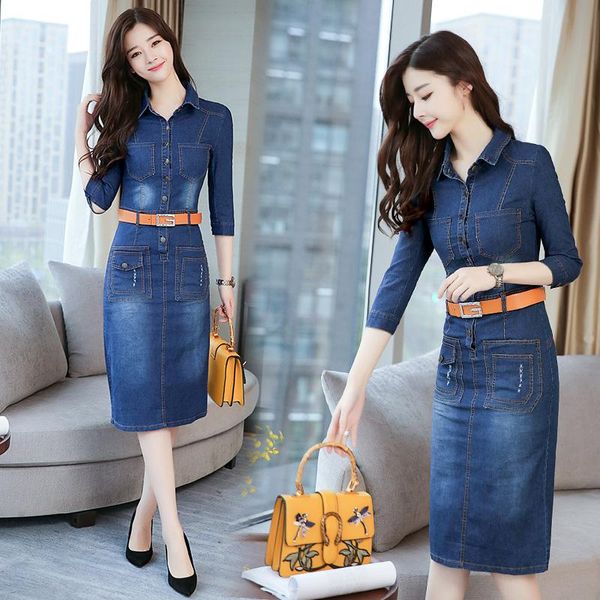 casual dresses fall 2021 women ripped denim dress korean turn-down collar 3/4 sleeve bodycon jeans office lady business work midi, Black;gray
casual dresses fall 2021 women ripped denim dress korean turn-down collar 3/4 sleeve bodycon jeans office lady business work midi, Black;gray