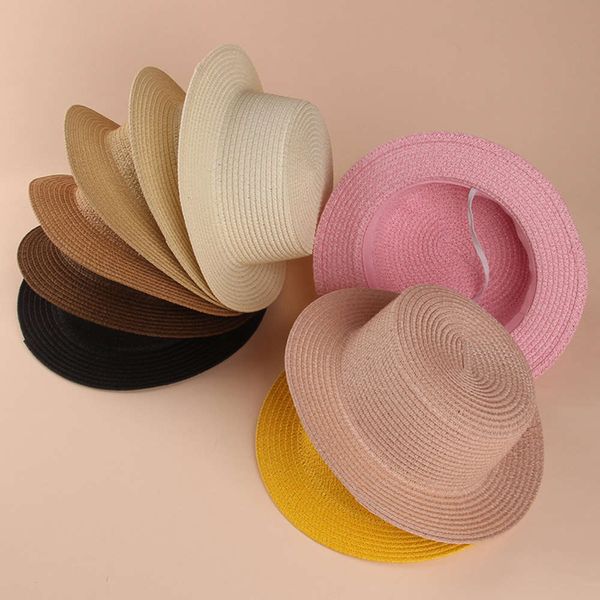 solid color children's light board straw hat big edge sun diy, Yellow