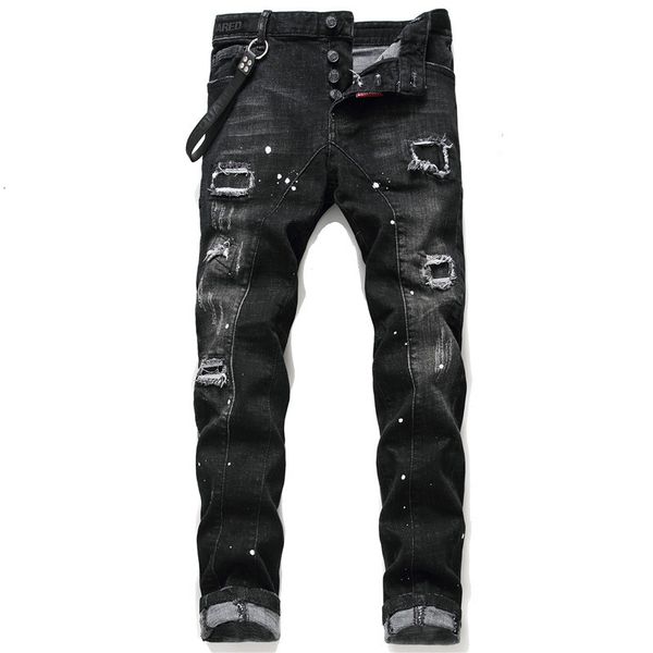 fashion jeans men's bottom denim pants black embroidery labeling paint ripped holes wild maple leaf icon personality, Blue
fashion jeans men's bottom denim pants black embroidery labeling paint ripped holes wild maple leaf icon personality, Blue