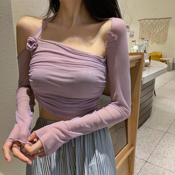 one shoulder square neck purple mesh t shirt female summer long sleeve slim short tight tshirt hau0 women's t-shirt, White
one shoulder square neck purple mesh t shirt female summer long sleeve slim short tight tshirt hau0 women's t-shirt, White