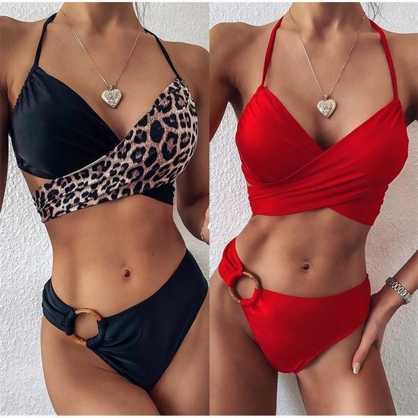 women's swimwear leopard print wrap bikini beach ladies brazilian 2021 split set mujer, White;black
women's swimwear leopard print wrap bikini beach ladies brazilian 2021 split set mujer, White;black