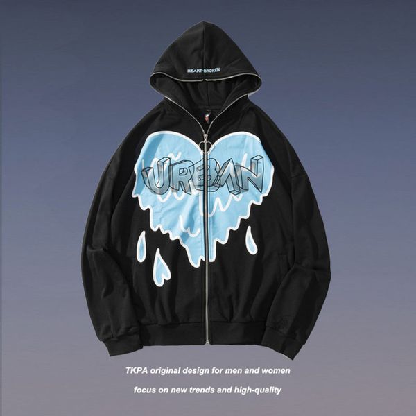 Tkpa fashion brand couple's sweater hip hop love graffiti over size loose hooded zipper cardigan coat for men and women, Black
Tkpa fashion brand couple's sweater hip hop love graffiti over size loose hooded zipper cardigan coat for men and women, Black