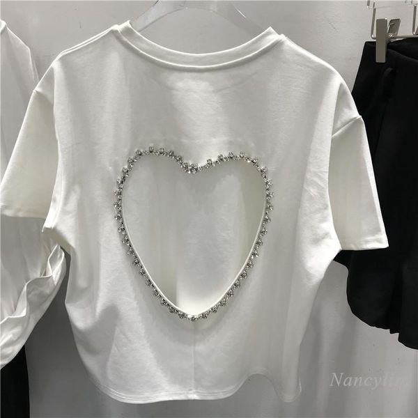 women's t-shirt back hollow heart drill chain rhinestone short sleeve for women 2021 spring summer girls ladies streetwear, White
women's t-shirt back hollow heart drill chain rhinestone short sleeve for women 2021 spring summer girls ladies streetwear, White
