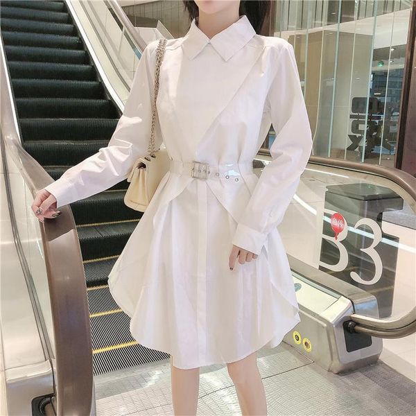 casual dresses autumn long sleeve women white shirt belt waist cotton dress female, Black;gray
casual dresses autumn long sleeve women white shirt belt waist cotton dress female, Black;gray