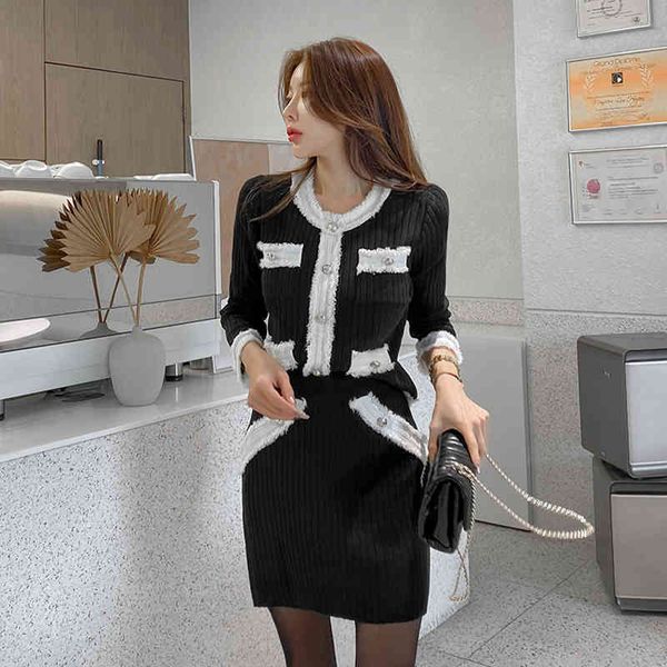 two piece dress sweater 2 pieces set women winter color block and sheath pencil bodycon skirts korean single breasted sets wss, White
two piece dress sweater 2 pieces set women winter color block and sheath pencil bodycon skirts korean single breasted sets wss, White