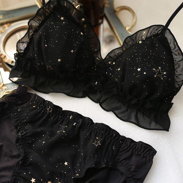 bras sets sweet lace set star printing lingerie ultra-thin ruffles trim wireless seamless underwear, Red;black
bras sets sweet lace set star printing lingerie ultra-thin ruffles trim wireless seamless underwear, Red;black