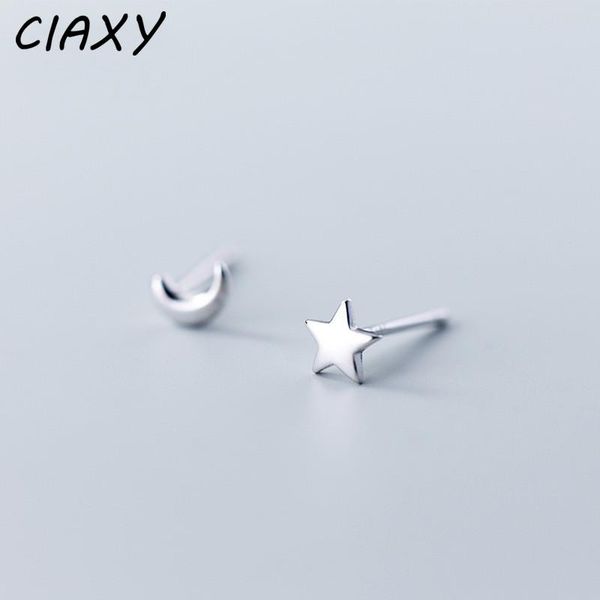 stud ciaxy 925 sterling silver asymmetrical star moon earrings for women mini ear bone nails earring simple jewelry gift, Golden;silver 
stud ciaxy 925 sterling silver asymmetrical star moon earrings for women mini ear bone nails earring simple jewelry gift, Golden;silver