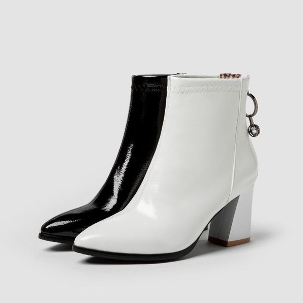 autumn and winter pointed high heel rhinestone thick short boots solid color heels soft leather, Black
autumn and winter pointed high heel rhinestone thick short boots solid color heels soft leather, Black