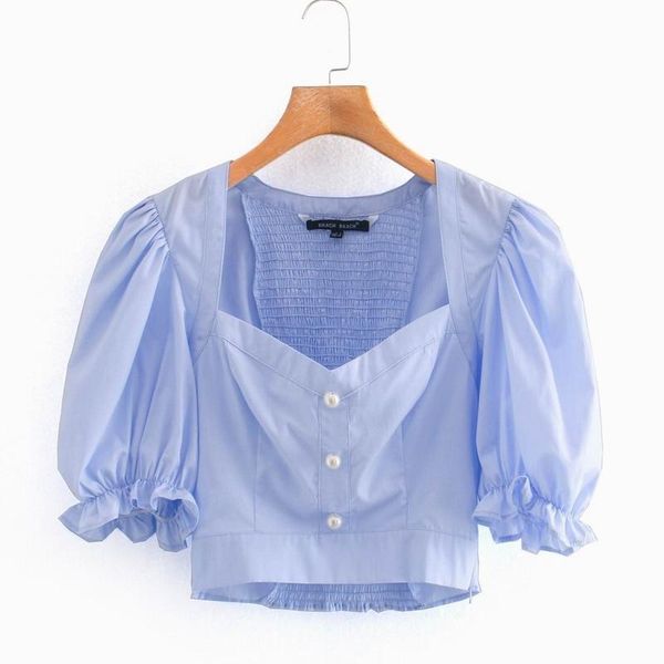 women blouse summer 2021 fashion elastic back puff sleeve shirt pearl decoration modern lady crop pullover women's blouses & shirts, White
women blouse summer 2021 fashion elastic back puff sleeve shirt pearl decoration modern lady crop pullover women's blouses & shirts, White
