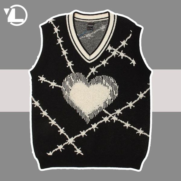 men's vests knitted sweater vest men women hip hop oversized college love flocking sleeveless sweaters harajuku cotton pullover unisex, Black;white
men's vests knitted sweater vest men women hip hop oversized college love flocking sleeveless sweaters harajuku cotton pullover unisex, Black;white