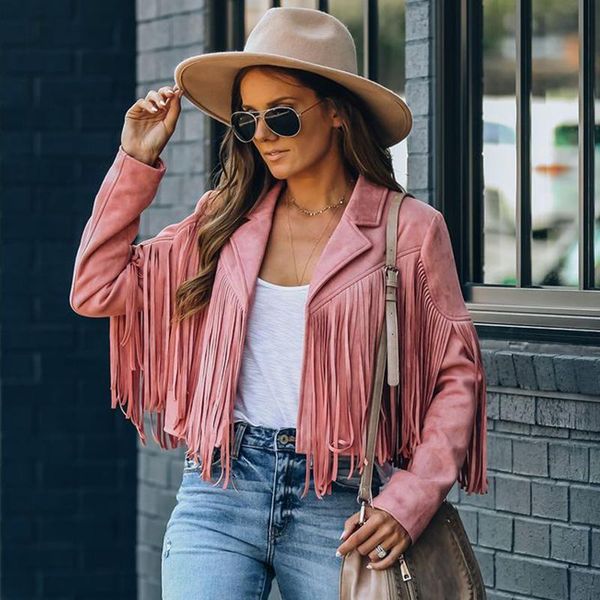 women's jackets fringe jacket long sleeve faux suede personality open front tassel coat moto biker female pink, Black;brown
women's jackets fringe jacket long sleeve faux suede personality open front tassel coat moto biker female pink, Black;brown