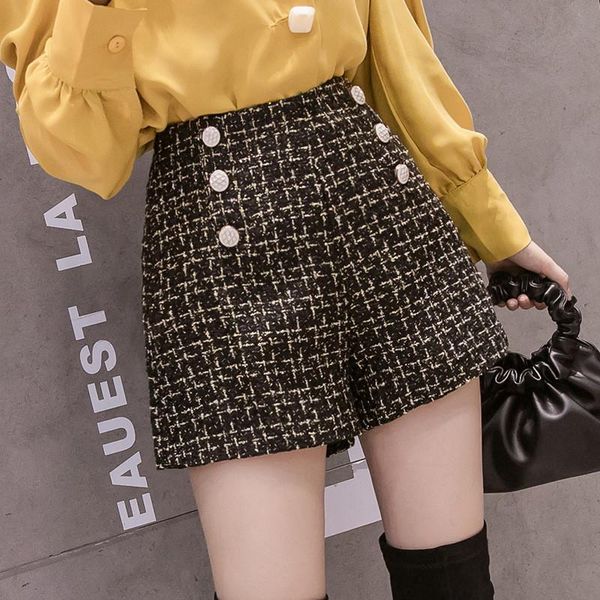 women's shorts woolen plaid women 2021 autumn double breasted retro high waist slim short wide leg vintage feminino, White;black
women's shorts woolen plaid women 2021 autumn double breasted retro high waist slim short wide leg vintage feminino, White;black