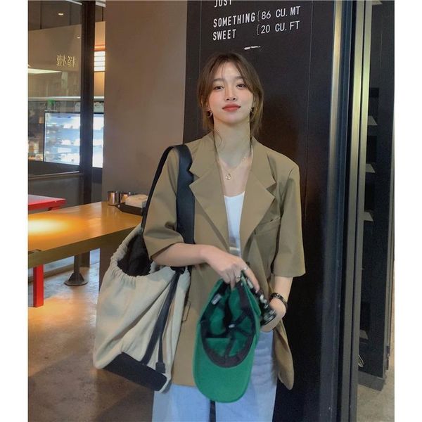 women's suits & blazers real po 2021 summer korean style loose suit collar temperament casual short sleeve blazer jacket for women, White;black
women's suits & blazers real po 2021 summer korean style loose suit collar temperament casual short sleeve blazer jacket for women, White;black