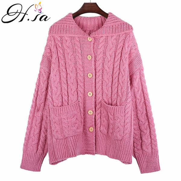 h.sa women spring winter thick sweater cardigans long sleeve turn down collar knitted jackets button up korean chic cardigan 210417, White;black
h.sa women spring winter thick sweater cardigans long sleeve turn down collar knitted jackets button up korean chic cardigan 210417, White;black