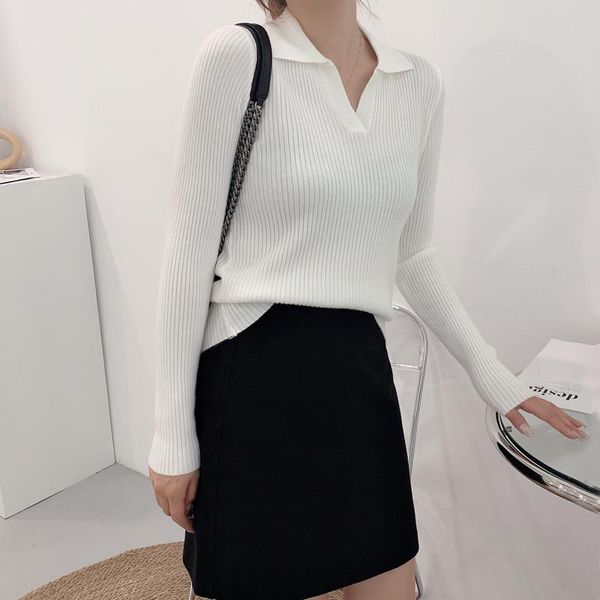 women's sweaters 2021 autumn winter v-neck long sleeve sweater women slim lapel neck knitted femal outside wear, White;black
women's sweaters 2021 autumn winter v-neck long sleeve sweater women slim lapel neck knitted femal outside wear, White;black