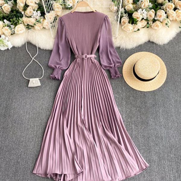 dresses elegant women o-neck slim high waist solid purple pleated 2021 fashion spring long sleeve vintage party, Black;gray
dresses elegant women o-neck slim high waist solid purple pleated 2021 fashion spring long sleeve vintage party, Black;gray