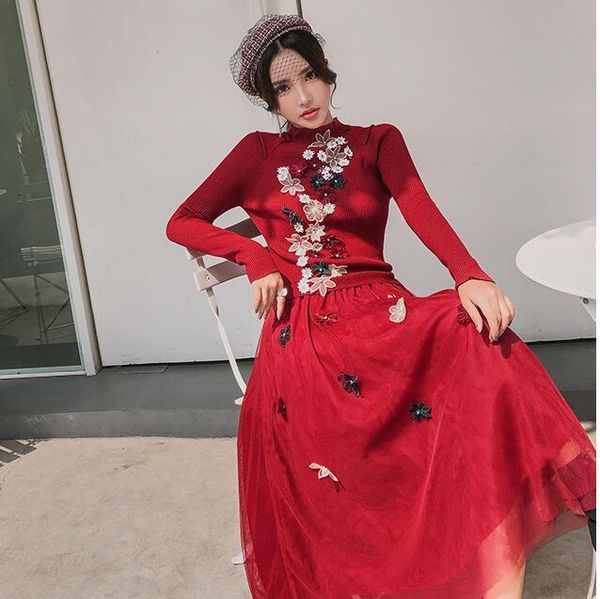 green red luxury runway women mesh embroidery beading casual fashion winter knitting long sweater dress vestidos, Black;gray
green red luxury runway women mesh embroidery beading casual fashion winter knitting long sweater dress vestidos, Black;gray