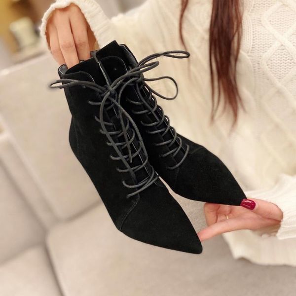 boots pointed sheep heel and style women's, Black