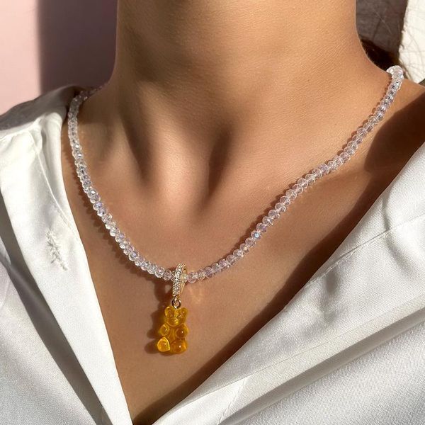 chains cute candy bear zircon pendant transparent beaded necklace for women colorful handmade crystal beads chokers party jewelry, Silver
chains cute candy bear zircon pendant transparent beaded necklace for women colorful handmade crystal beads chokers party jewelry, Silver