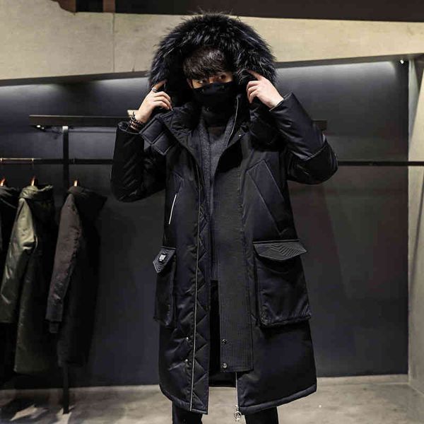 winter korean style down jacket men 's mid-length fur collar thickened warm parka, Black
winter korean style down jacket men 's mid-length fur collar thickened warm parka, Black