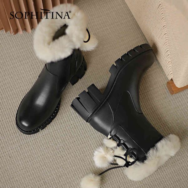 sophitina winter warm snow ankle boots woman genuine leather solid thick bottom fur lace up round toe boots shoes po901 210513, Black
sophitina winter warm snow ankle boots woman genuine leather solid thick bottom fur lace up round toe boots shoes po901 210513, Black