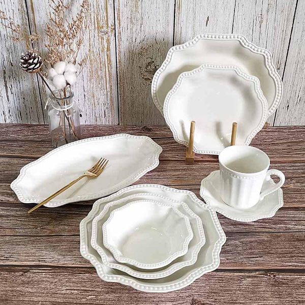 dinnerware sets relief ceramic plate household white color tableware dish set european plates and bowls cup cutlery
dinnerware sets relief ceramic plate household white color tableware dish set european plates and bowls cup cutlery