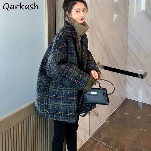 women's wool & blends women vintage plaid all-match winter warm thicken cozy windproof loose simple retro straight korean style streetw, Black
women's wool & blends women vintage plaid all-match winter warm thicken cozy windproof loose simple retro straight korean style streetw, Black