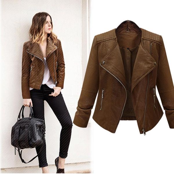 women's leather & faux 5xl plus size zipper tunic army jacket coats casual ladies autumn jackets zip up biker flight clothes, Black
women's leather & faux 5xl plus size zipper tunic army jacket coats casual ladies autumn jackets zip up biker flight clothes, Black