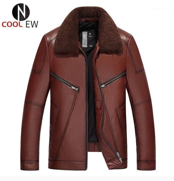men's leather & faux men wool collar cowhide genuine jacket winter warm white duck down coat fashion motorcycle cow outwear, Black
men's leather & faux men wool collar cowhide genuine jacket winter warm white duck down coat fashion motorcycle cow outwear, Black