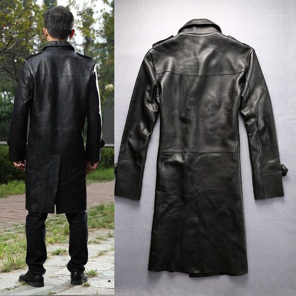 men's leather & faux fashion long sheepskin wide waisted autumn trench double breasted business style winter coat men, Black
men's leather & faux fashion long sheepskin wide waisted autumn trench double breasted business style winter coat men, Black