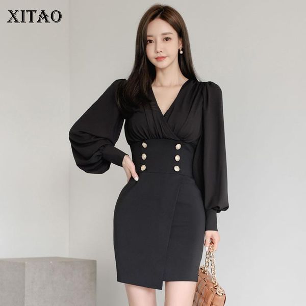 casual dresses xitao temperament black v neck collar dress solid color lantern sleeve splicing double breasted women winter zy2441, Black;gray
casual dresses xitao temperament black v neck collar dress solid color lantern sleeve splicing double breasted women winter zy2441, Black;gray