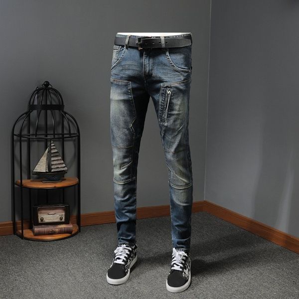 men's jeans clothes of vintage fine fit motorcycle pants zipper fly straight pencil casual male jeans wear distressed jean cjru, Blue
men's jeans clothes of vintage fine fit motorcycle pants zipper fly straight pencil casual male jeans wear distressed jean cjru, Blue