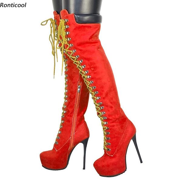 ronticool 2021 handmade women winter over the knee boots lace up stiletto high heels round toe colors casual shoes size 5-15, Black
ronticool 2021 handmade women winter over the knee boots lace up stiletto high heels round toe colors casual shoes size 5-15, Black