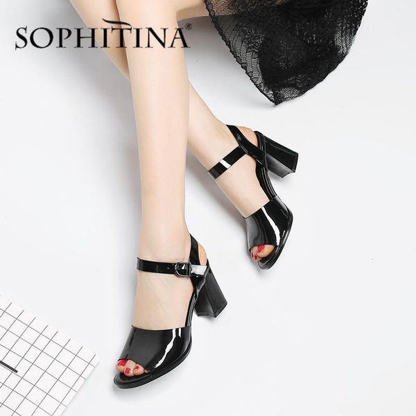 women's sandals fashion handmade patent leather thick heel open toe buckle office lady shoes women mo560, Black
women's sandals fashion handmade patent leather thick heel open toe buckle office lady shoes women mo560, Black