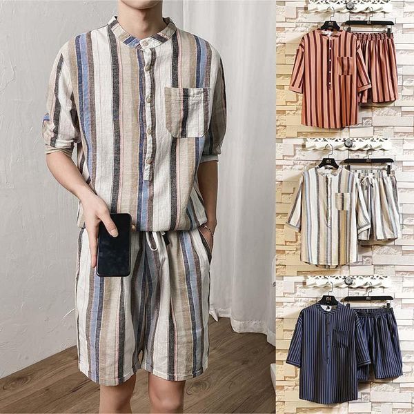 men's tracksuits zogaa summer 2021 loose thin striped short sleeve shirt set japanese fashion midpants casual, Gray
men's tracksuits zogaa summer 2021 loose thin striped short sleeve shirt set japanese fashion midpants casual, Gray