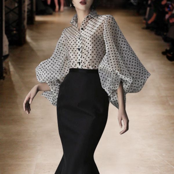 white and black vintage polka dot long sleeve womens blouses plus size sheer shirts summer clothes ladies korean
white and black vintage polka dot long sleeve womens blouses plus size sheer shirts summer clothes ladies korean