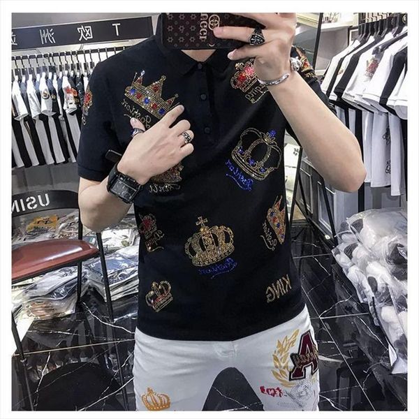 fashion lapel short sleeve mens polo shirt diamond summer fitness running shirt, White;black
fashion lapel short sleeve mens polo shirt diamond summer fitness running shirt, White;black