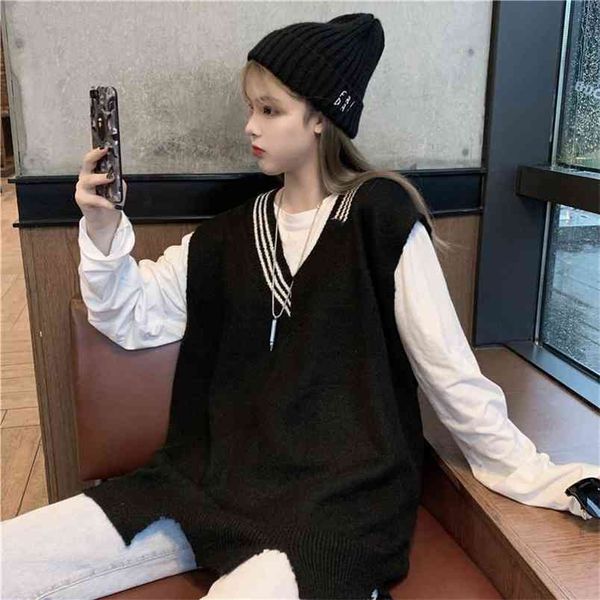 spring and autumn style korean loose bottoming shirt knitted sweater v-neck vest 210427, White;black
spring and autumn style korean loose bottoming shirt knitted sweater v-neck vest 210427, White;black