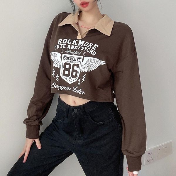 women's hoodies & sweatshirts fall/winter 2021 harajuku style sweatshirt hit color print temperament lapel brown short pullover qm*, Black
women's hoodies & sweatshirts fall/winter 2021 harajuku style sweatshirt hit color print temperament lapel brown short pullover qm*, Black