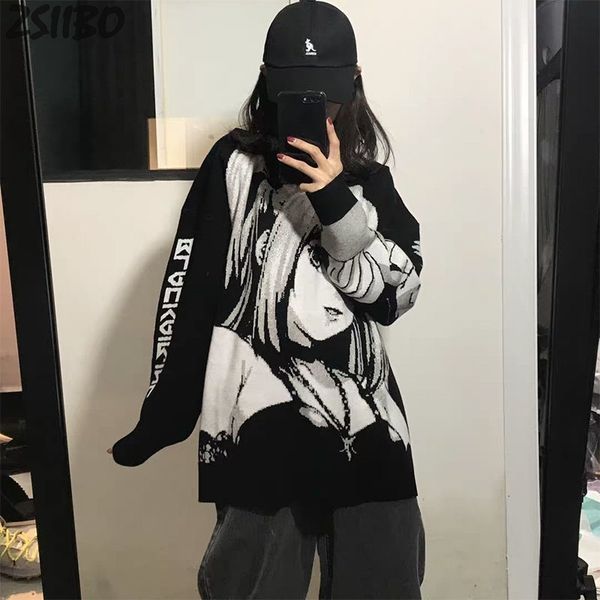 women's sweaters vintage female's hiphop harajuku streetwear retro japanese style anime autumn knitted cotton pullover top, White;black
women's sweaters vintage female's hiphop harajuku streetwear retro japanese style anime autumn knitted cotton pullover top, White;black