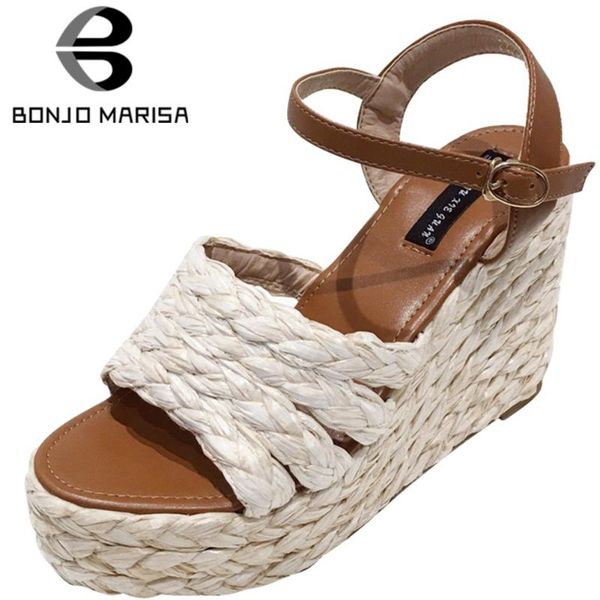 female summer platform open toe buckle strap high heels sandals women straw heel party shoes woman, Black
female summer platform open toe buckle strap high heels sandals women straw heel party shoes woman, Black