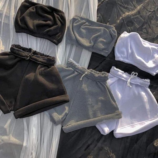 women's tracksuits summer casual fashion two-piece female sleeveless chest wrap vest + high waist pants girl sports shorts suit, Gray
women's tracksuits summer casual fashion two-piece female sleeveless chest wrap vest + high waist pants girl sports shorts suit, Gray