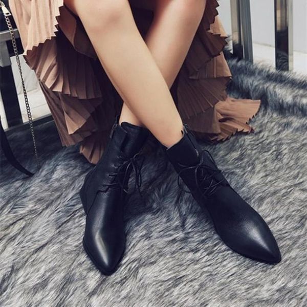 boots cosmagic winter women ankle motorcycle low heel pointed toe pu leather lace up thick short botas mujer turf, Black
boots cosmagic winter women ankle motorcycle low heel pointed toe pu leather lace up thick short botas mujer turf, Black