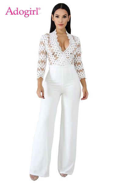 women's jumpsuits & rompers adogirl hollow out lace crochet loose jumpsuit solid white women v neck 3/4 sleeve romper wide leg pants ca, Black;white
women's jumpsuits & rompers adogirl hollow out lace crochet loose jumpsuit solid white women v neck 3/4 sleeve romper wide leg pants ca, Black;white